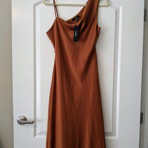 Lulus Instant Impression Orange Asymmetrical Midi Dress